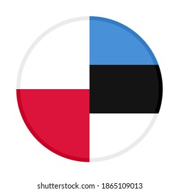 round icon with poland and estonia  flags isolated on white background 
