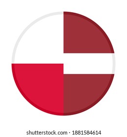 
round icon with poland and latvia flags isolated on white background