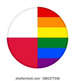 
icono redondo con banderas de polietileno y arco iris aisladas en fondo blanco