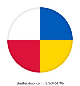 round icon with poland and ukraine flags. isolated on white background