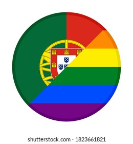round icon with portugal and rainbow flags, isolated on white background