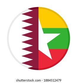 round icon with qatar and myanmar flags, isolated on white background