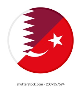 round icon with qatar and turkey flags, isolated on white background
