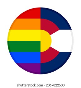 round icon with rainbow and colorado flags isolated on white background