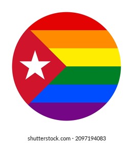 icono circular con bandera cubana de color arcoiris. ilustración vectorial aislada en fondo blanco
