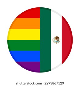 round icon of rainbow and mexican flags. vector illustration isolated on white background