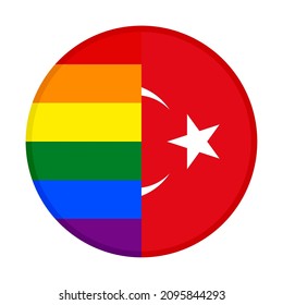 round icon with rainbow and turkey flags. vector illustration isolated on white background
