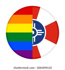 round icon with rainbow and wichita flags. vector illustration isolated on white background	
