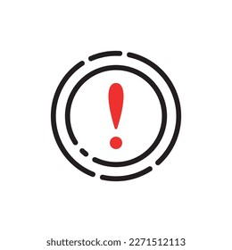 icono circular con signo de exclamación rojo. tendencia de estilo lineal plana diseño de sitio web de arte gráfico con logotipo moderno aislado en blanco. concepto de atención por favor insignia o pictograma inmediato