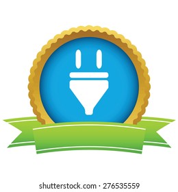Round icon with ribbon, with plug image, isolated on white