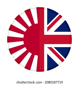 round icon with rising sun and united kingdom flags isolated on white background
