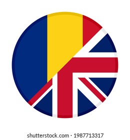 round icon with romania and british flags isolated on white background
