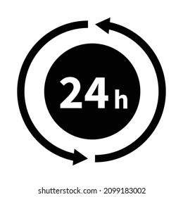 Round icon with rotating arrow and 24 hours. Vectors.