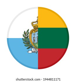 round icon with san marino and lithuania flags isolated on white background
