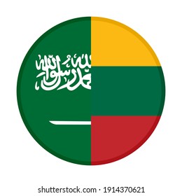 round icon with saudi arabia and lithuania flags, isolated on white background
