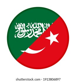 icône ronde avec arabie saoudite et drapeaux de turquie, isolée sur fond blanc
