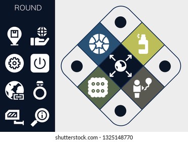 round icon set. 13 filled round icons.  Simple modern icons about  - Earth globe, Rearview mirror, Information, Worldwide, Ring, Settings, Power, Placeholder, Globe, Spray, Basketball