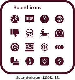  round icon set. 16 filled round icons. Simple modern icons about  - Earth, Help, Question, Refresh, Dislike, Hamster wheel, Table, Clock, Settings, Basketball, World, Balls, Ring