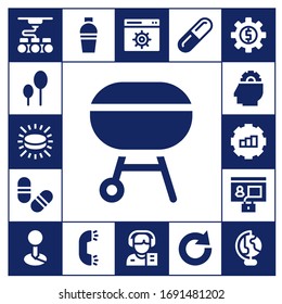 conjunto de iconos redondos. 17 iconos redondos rellenos.  Iconos modernos sencillos, como: 3d, globos, polla, carbón vegetal, almohadillas, ajuste, engranaje, perfil, marcador de posición, agitador, anillo, ajustes, reportero