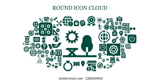  round icon set. 93 filled round icons. Simple modern icons about  - Park, Clock, Shake hands, Earth grid, Time, Insignia, Placeholder, Pills, Panoramic, Ring, Color wheel, Settings