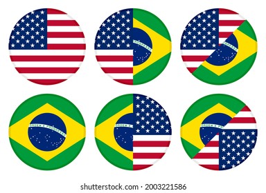 conjunto de iconos redondos. banderas americanas y brasil, aisladas en fondo blanco
