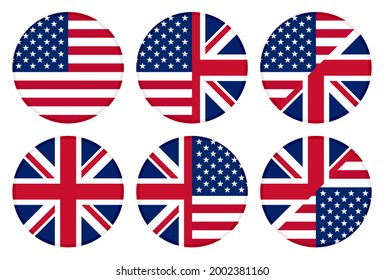 round icon set. american and british flags. vector illustration isolated on white background