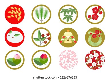 Round icon set of Japanese New Year's decorations