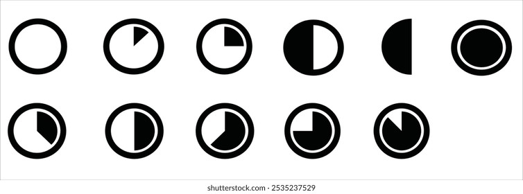 Runder Symbolsatz. Zeitgeber für Zeilen- und Symbolstopp. Countdown-Zeitgebersammlung.