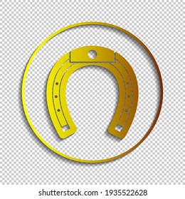 Round icon with shadow. Golden lucky horseshoe