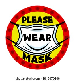 Round icon sign please wear mask on white background.