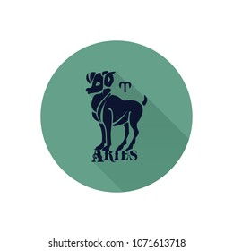 Round icon for the site dirty green color, Aries zodiac sign, silhouette on white background, vector