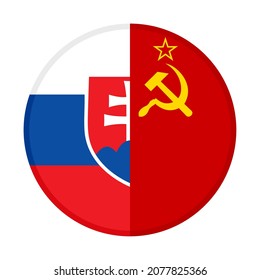 icono circular con eslovaquia y banderas de la unión soviética aisladas en fondo blanco
