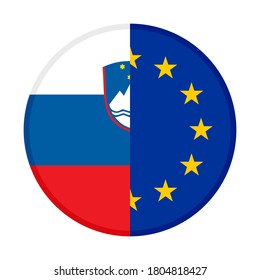 round icon with slovenia and europe flags, isolated on white background