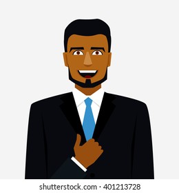 Round icon with smiling arab man in suit and thumb up