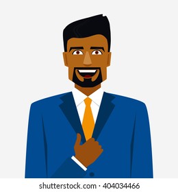 Round icon with smiling arab man in suit and thumb up