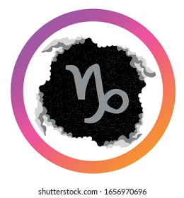 Round icon for social media stories. Perfect for bloggers. The zodiac sign. Symbol, badge, sticker, Magnet. Stragically horoscope. Starry sky in the clouds	