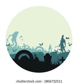 Round icon for social media stories. Ideal for bloggers. Halloween. Monsters in the graveyard. Feast of the undead. Vector. EPS10