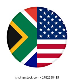round icon with south africa and armerican flags isolated on white background