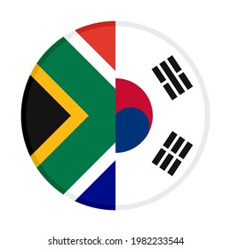 round icon with south africa and south korea flags isolated on white background