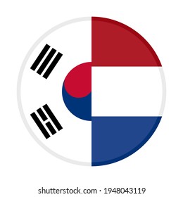 round icon with south korea and netherlands flags isolated on white background
