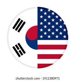 round icon with south korea and united states flags isolated on white background