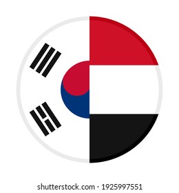 round icon with south korea and yemen flags isolated on white background
