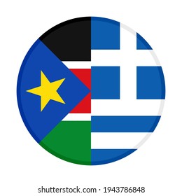 round icon with south sudan and greece flags isolated on white background
