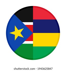 round icon with south sudan and mauritius flags isolated on white background
