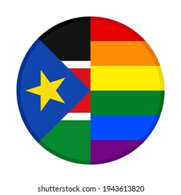 round icon with south sudan and rainbow flags isolated on white background
