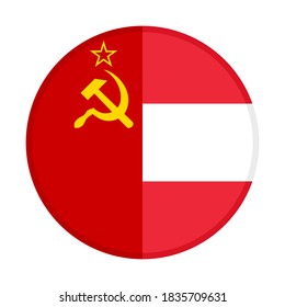 round icon with soviet union and austria flags, isolated on white background
