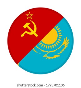 round icon with soviet union and kazakhstan flags