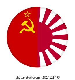 round icon with soviet union and rising sun flags, isolated on white background