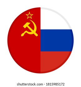 round icon with soviet union and russia flags. vector illustration isolated on white background