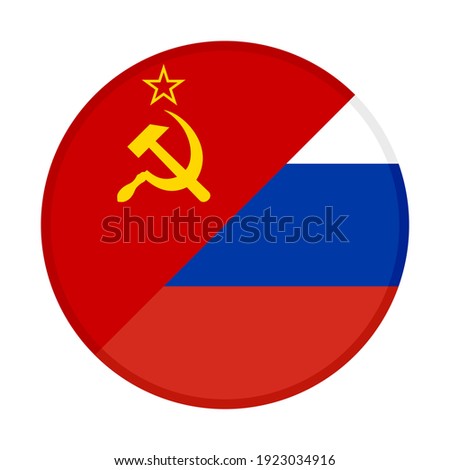 round icon with soviet union and russia flags, isolated on white background
